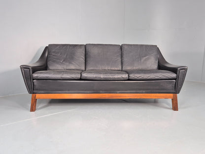 Vintage Mid Century 3 Seater Sofa Black Leather Danish 1960s Retro EB10403