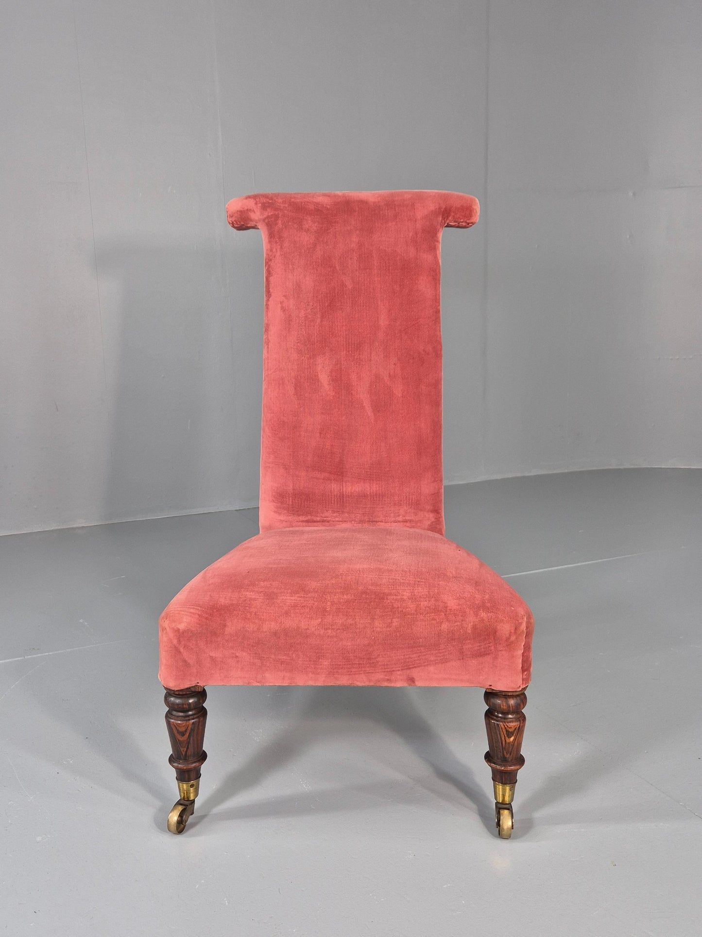Antique Prayer or Slipper Chair Hot Pink Velvet Velour Upholstery 1900s EB12456