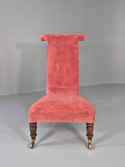 Antique Prayer or Slipper Chair Hot Pink Velvet Velour Upholstery 1900s EB12456