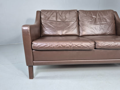 Vintage Mid Century 2 Seater Sofa Brown Leather Danish 1970s Retro MCM EB12468