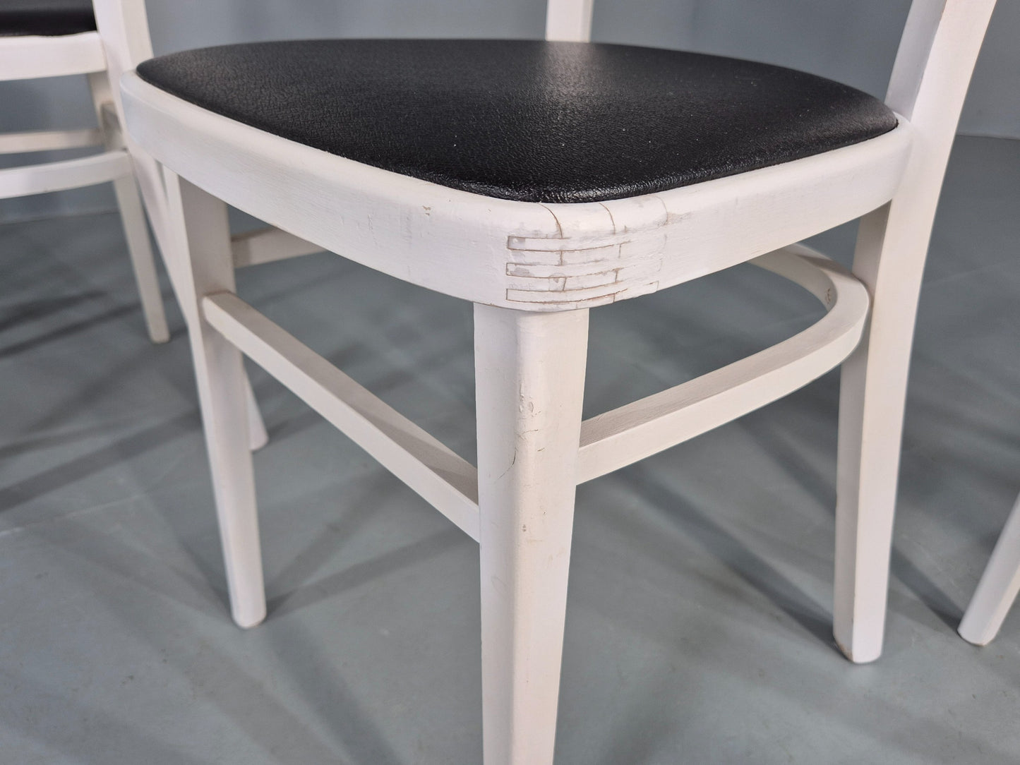 4 Vintage Kitchen Chairs 1960s Retro Black Vinyl and White Painted EB12584