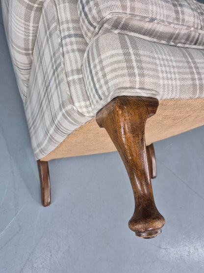 Vintage Wingback Lounge Chair 20th Century Check Wool Upholstery EB12856
