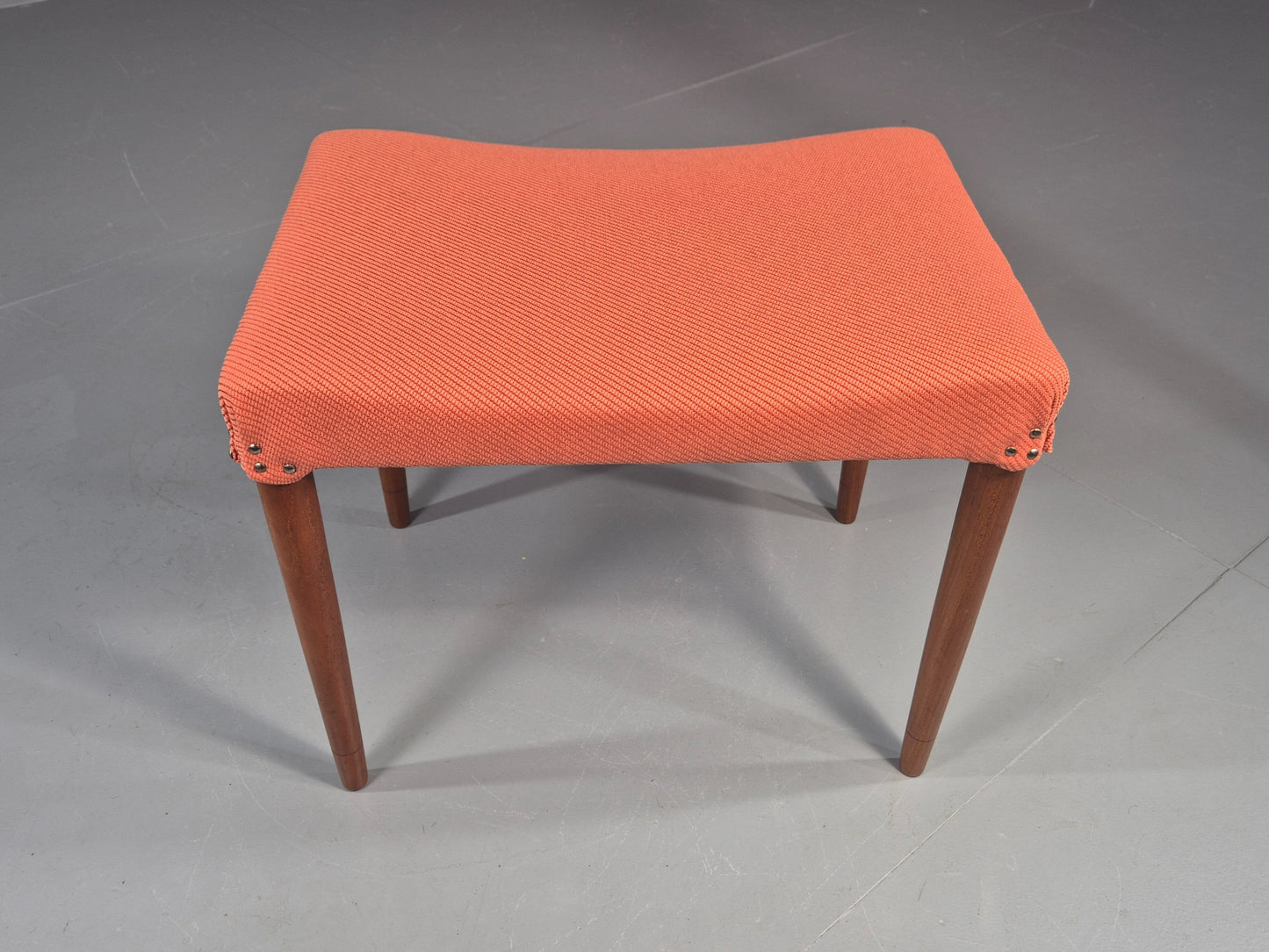 Vintage Mid Century Footstool Danish Design Peach Upholstery Teak Legs  EB12050