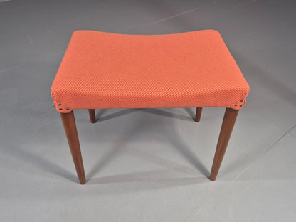 Vintage Mid Century Footstool Danish Design Peach Upholstery Teak Legs  EB12050