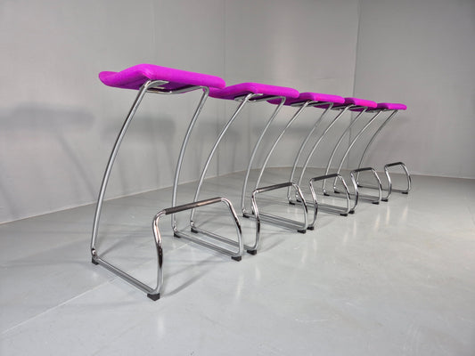5 Orange Box Spring Bar Stools Modern Design Purple Chrome Frame EB12993