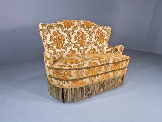 Dinky Danish 2 seat Sofa 1970s Glam Gold Floral Moquette Kitsch Retro EB12738