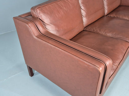 Vintage Stouby 3 Seater Sofa Brown Leather 1980s Retro MCM Danish EB12426