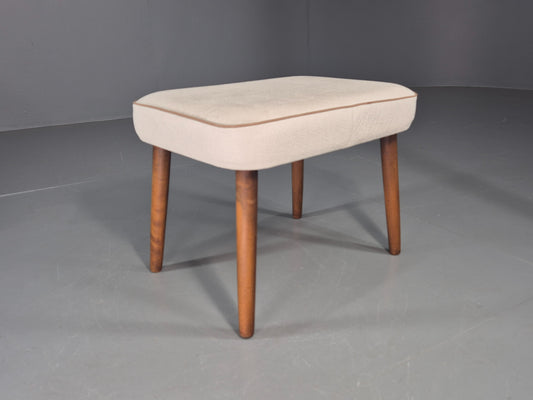 Vintage Mid Century Footstool Danish Cream Vinyl Retro 1960s EB12054