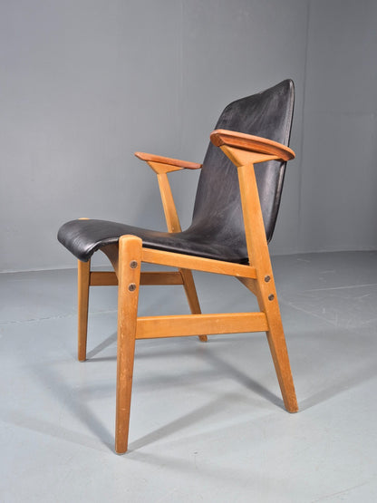 MIdCentury Desk Chair Sweden Teak Beech Vinyl 1960s Retro Svegards EB11071 MDIN