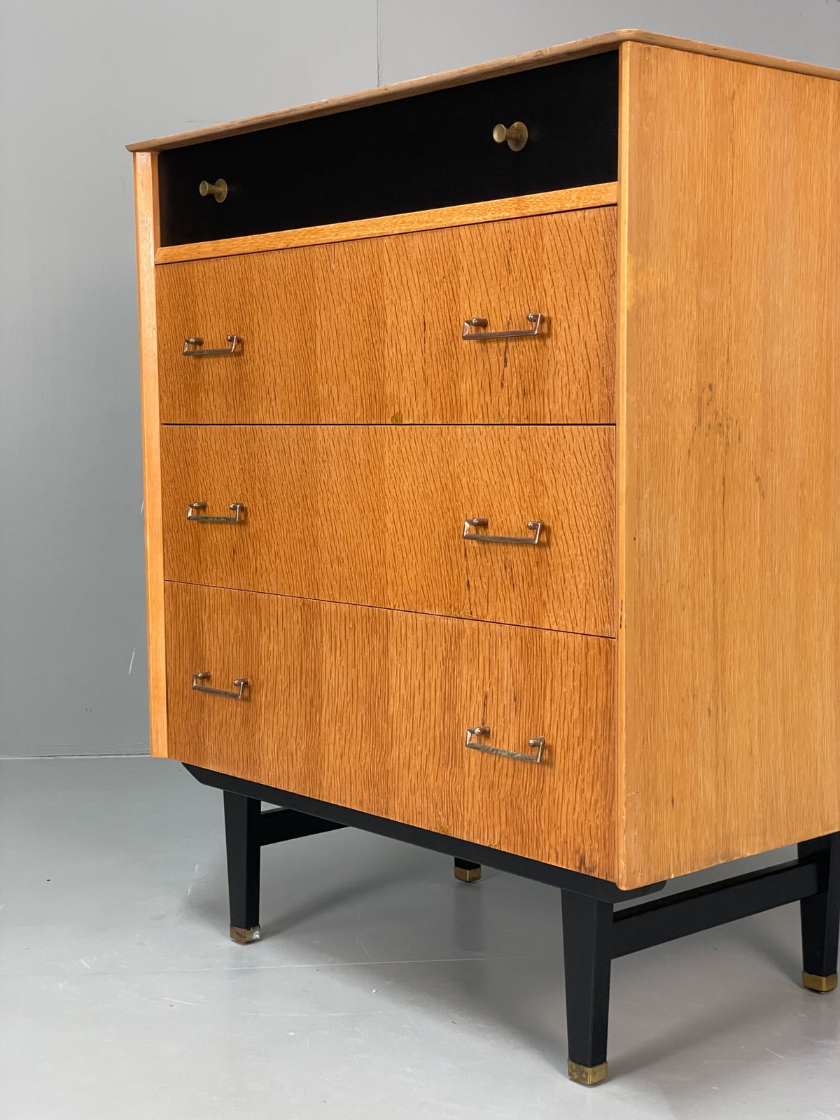 Vintage Chest Of Drawers By Limelight 1960s Oak Veneer Black Mid Century EB13119