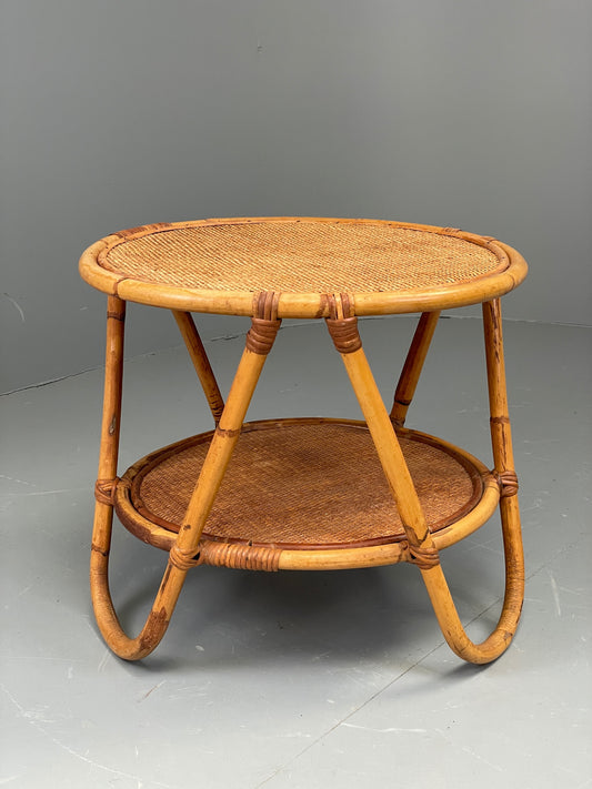 Vintage Rattan Side Table Cane Frame Mid Century Retro Round EB11881