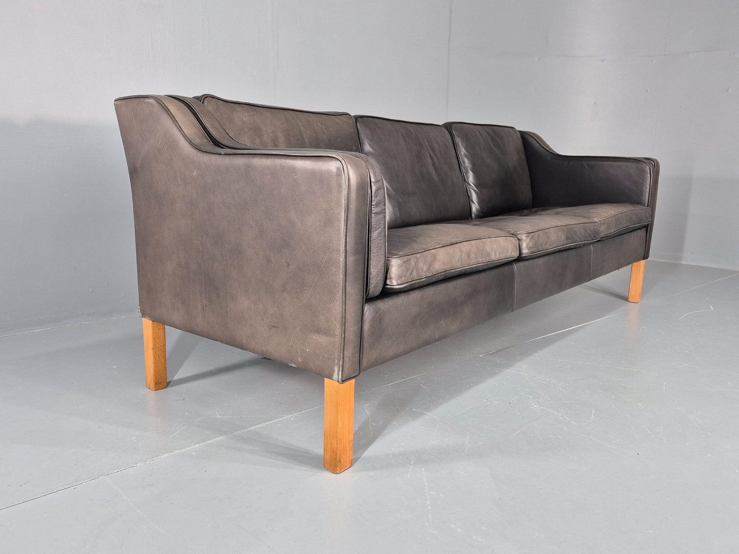 Vintage 3 Seater Sofa Danish Mid Century Black Leather 1970s Retro  EB11628