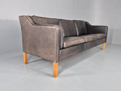 Vintage 3 Seater Sofa Danish Mid Century Black Leather 1970s Retro  EB11628