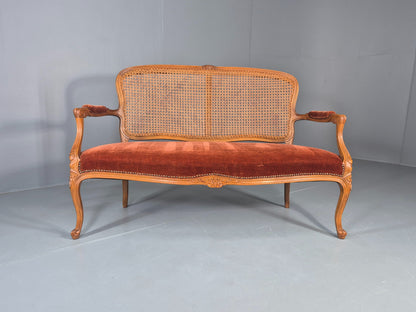 Vintage Danish 2 Seat Sofa French Style Bergere Back Red Velvet Velour EB12744