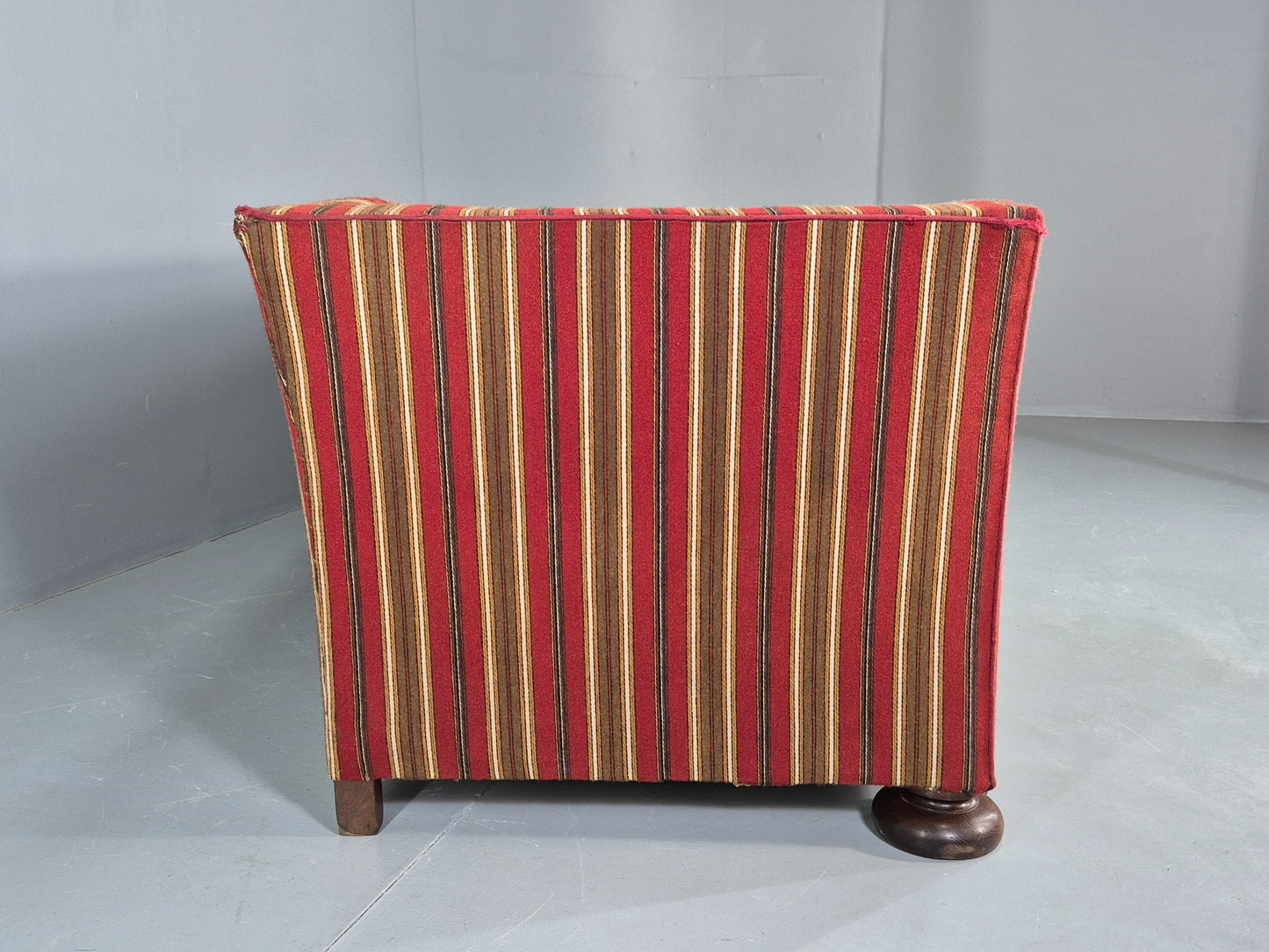 Vintage Art Deco Danish 3 Seater Sofa Red Wool Stripe Upholstery 1940s  EB12701