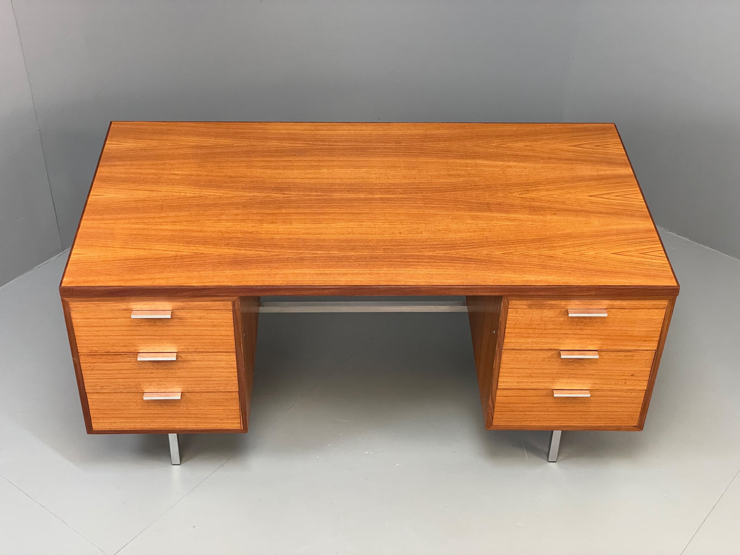 Vintage Teak Executive Desk Mid Century 1960s Drawers Chrome Retro EB12896