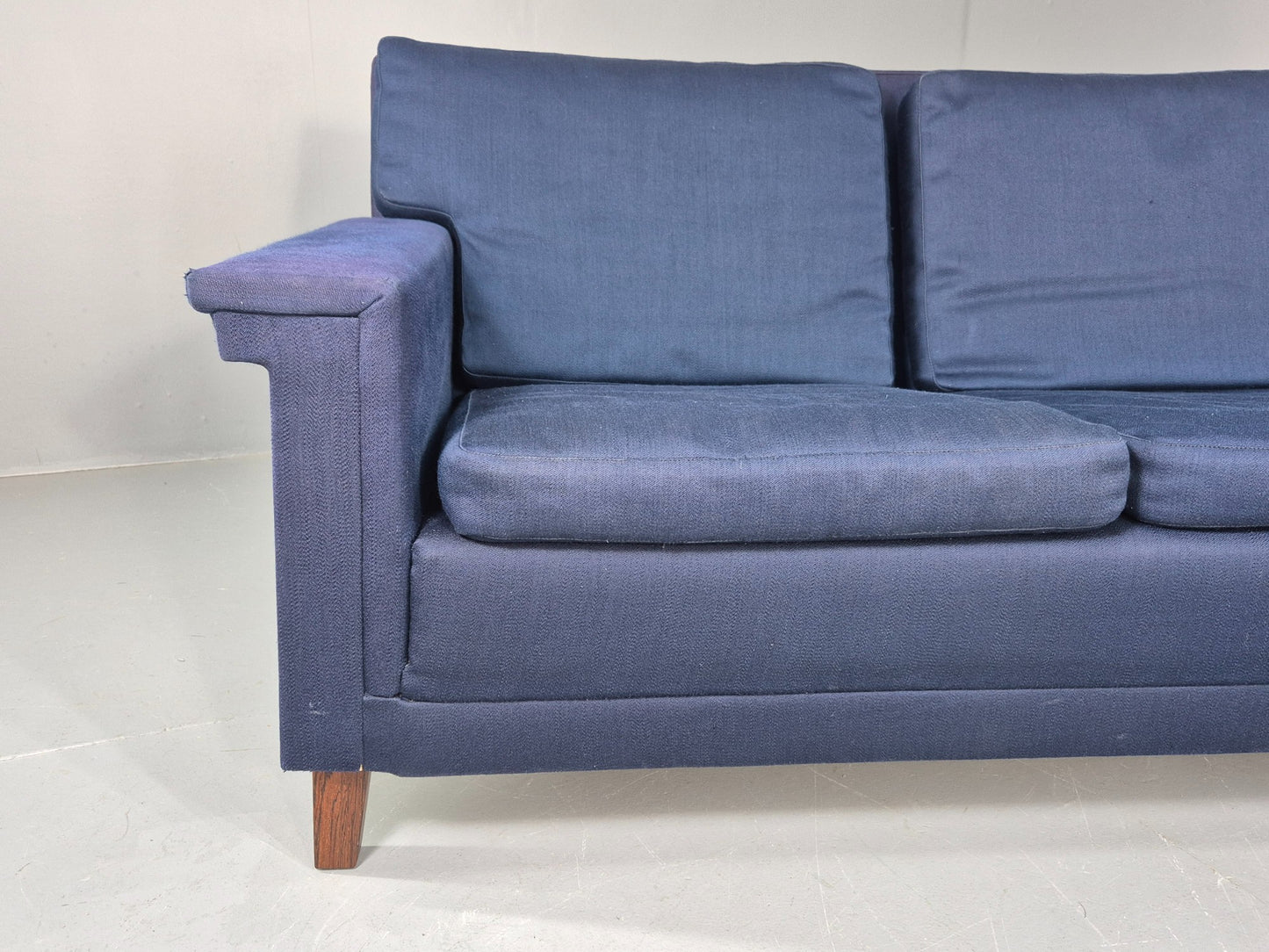Vintage 3 Seater Sofa Mid Century Danish Dark Blue Wool Retro 1960s  EB12230