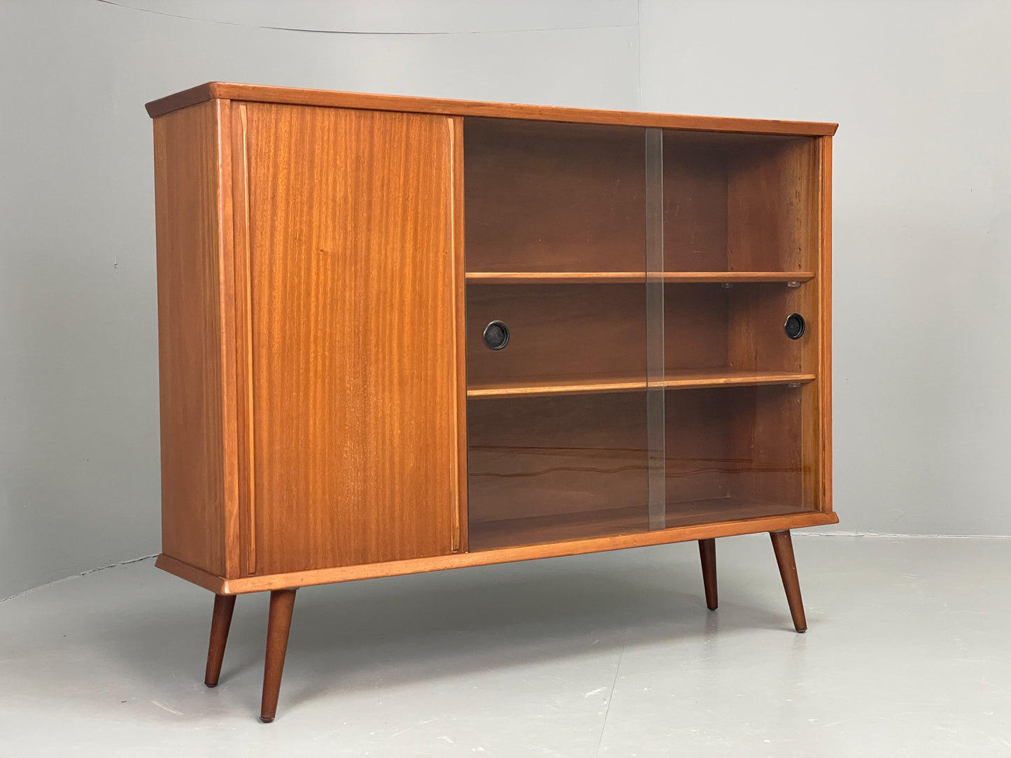 Vintage Glazed Bookcase Cabinet 1960s Mid Century Teak Shelving EB12629