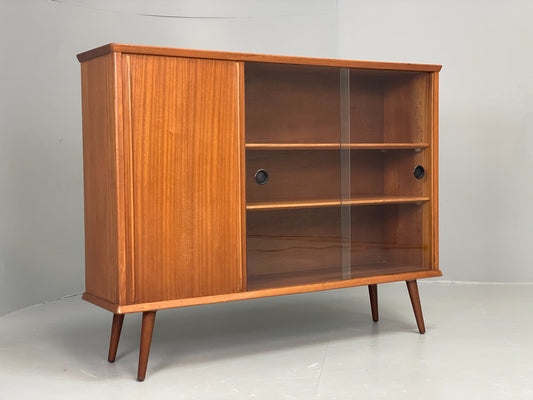 Vintage Glazed Bookcase Cabinet 1960s Mid Century Teak Shelving EB12629