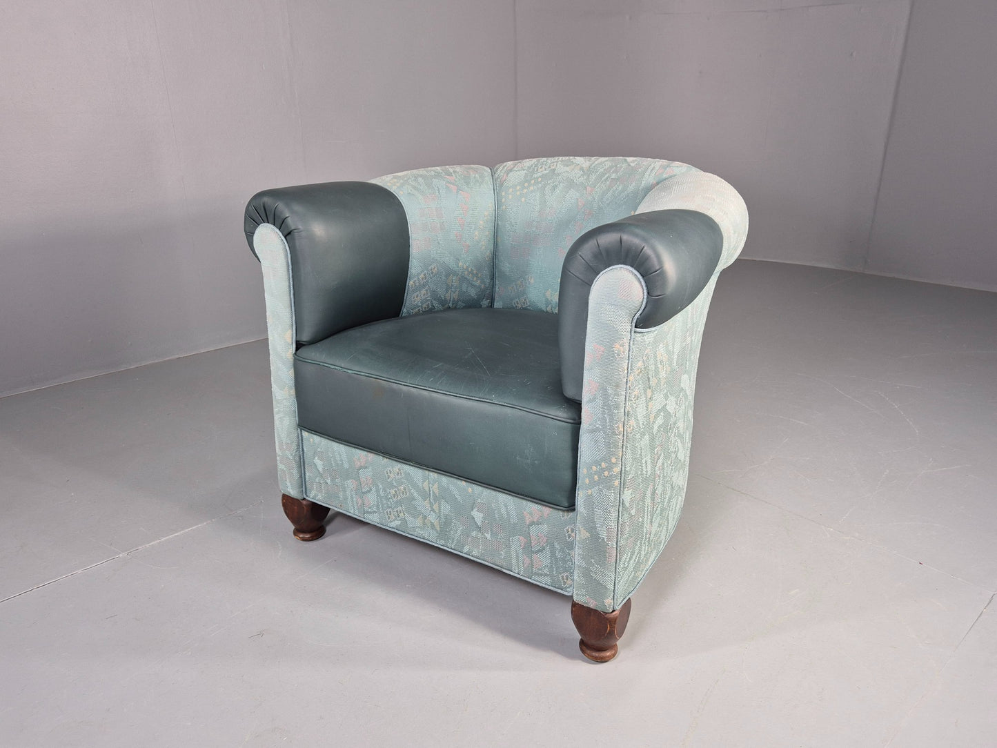 Vintage Art Deco Tub Barrel Chair 1980s Make Over Turquoise Retro EB12714