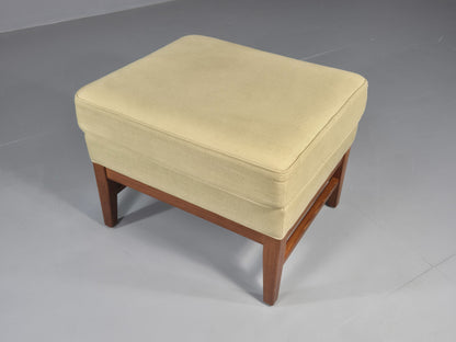 Vintage Mid Century Footstool Green Wool Teak Frame 1970s Retro EB12158