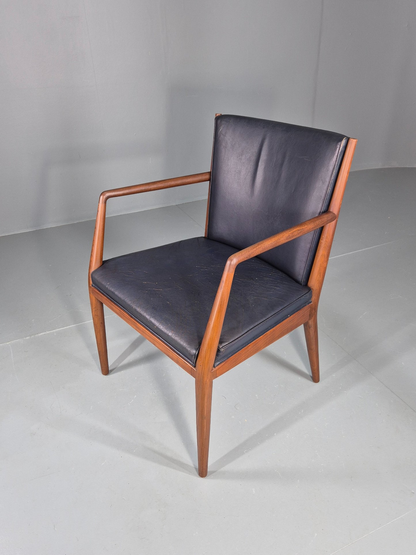 Vintage Mid Century Teak Armchair Blue Leather 1960s Retro EB11901