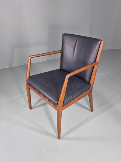 Vintage Mid Century Teak Armchair Blue Leather 1960s Retro EB11901