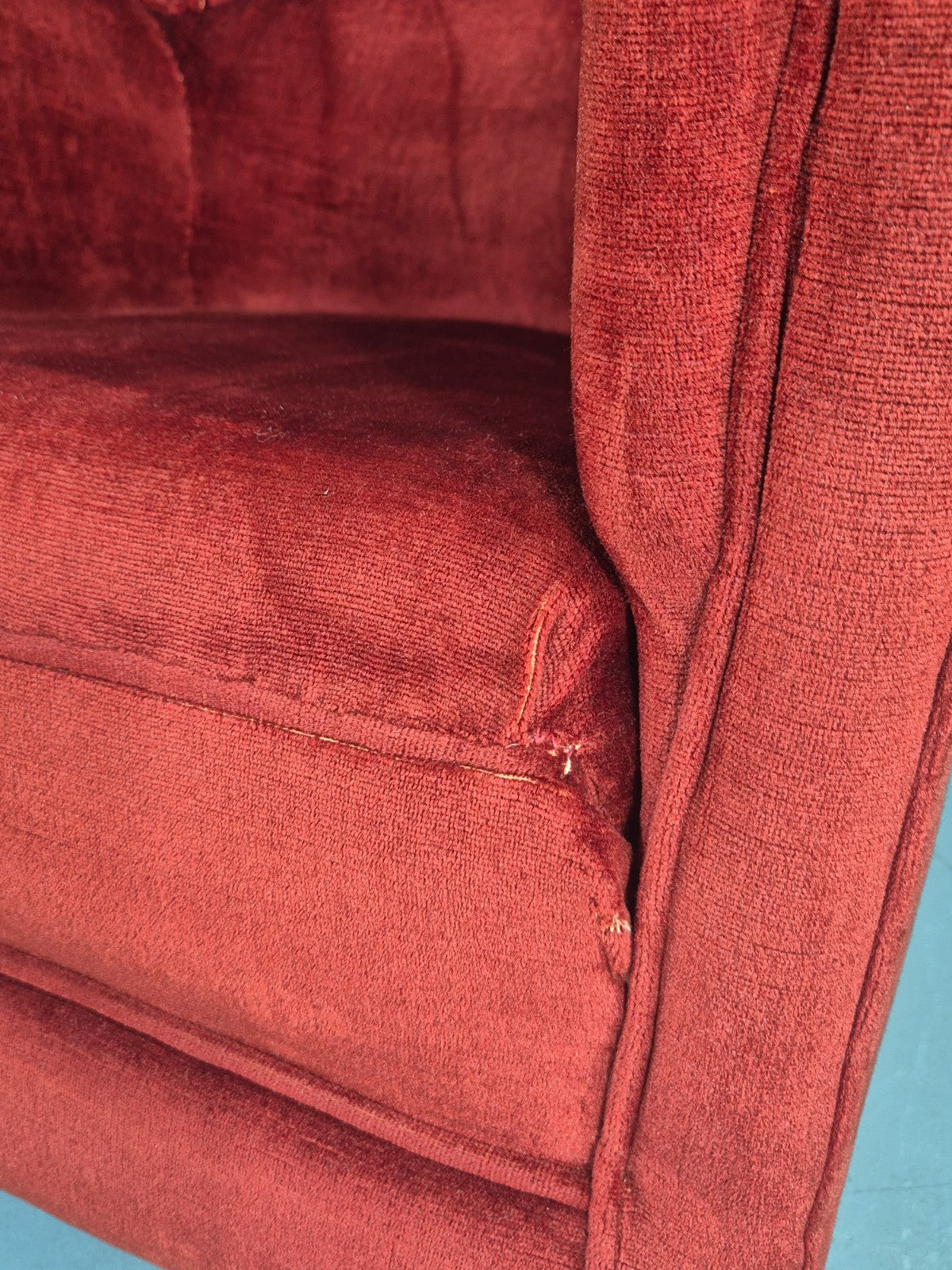 Vintage Rocking Chair Mid Century Red Velour 1950s Retro EB12794
