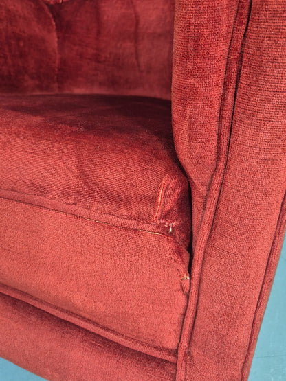 Vintage Rocking Chair Mid Century Red Velour 1950s Retro EB12794