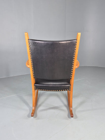 Vintage Danish Rocking Chair Honey Oak Frame Kjaernulf Style Retro 1970s EB12691