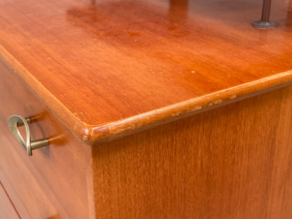 Vintage 1970s Bedside Cabinet Chest Of Drawers Cherry Mirror Retro EB12302