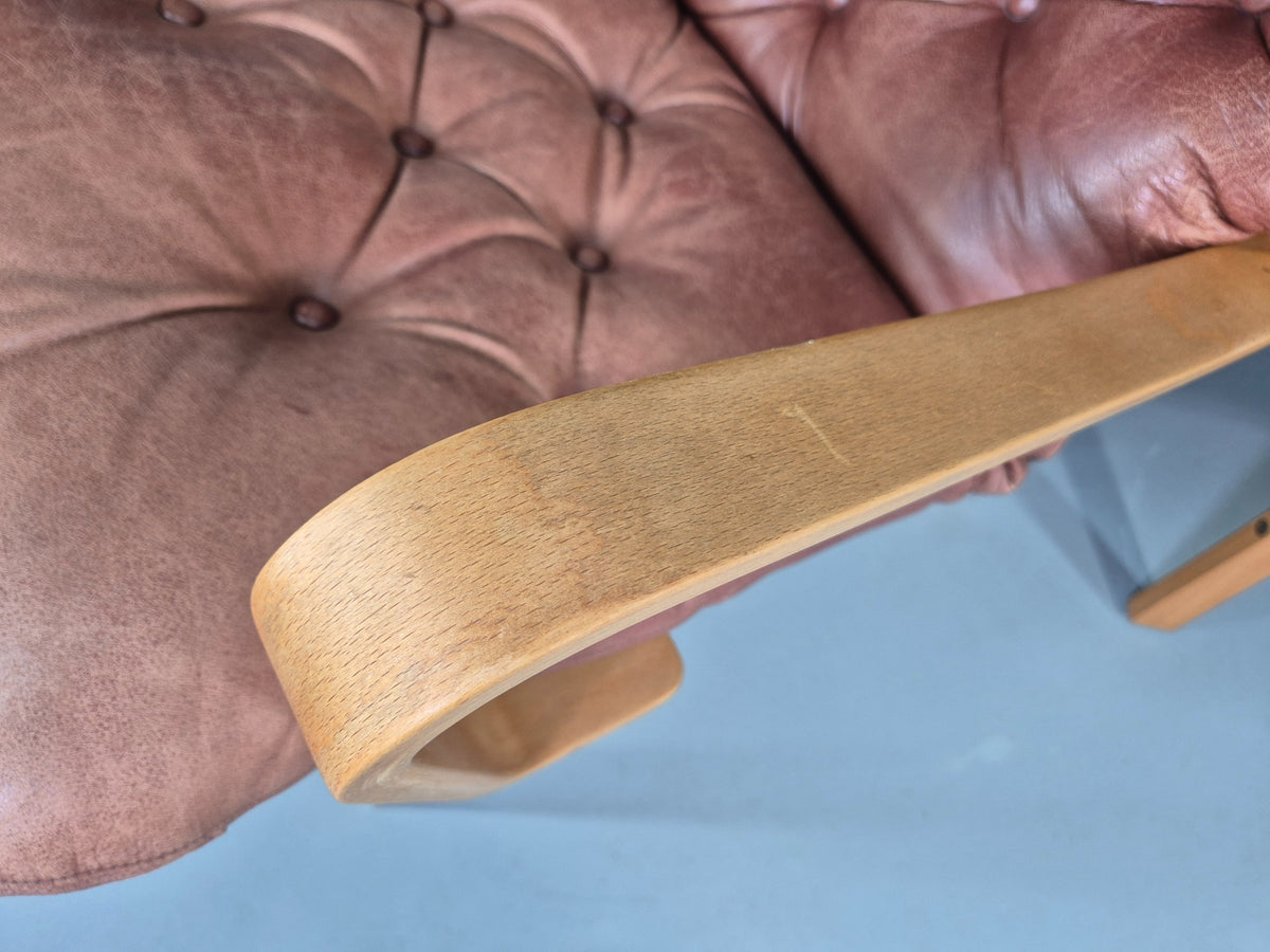 2 Vintage Swedese Leather Bentwood Lounge Chairs Design Yngve Ekstrom  EB13089