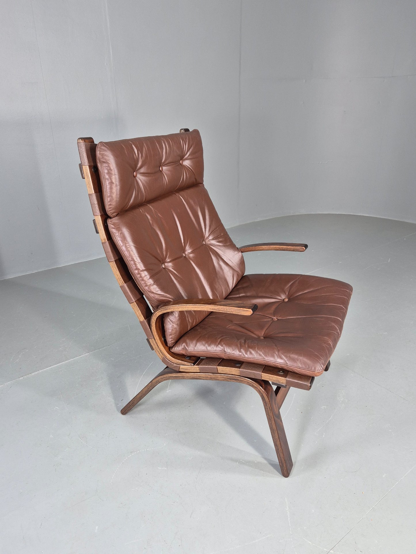 Vintage 1970s Leather Lounge Chair Farstrup Denmark Bentwood Frame Retro EB12311