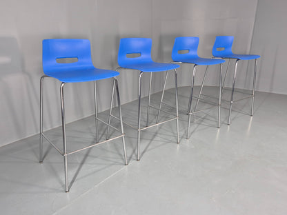 4 Bar Stools Modern Design Allermuir Casper Blue Chromed Steel Frame EB12999