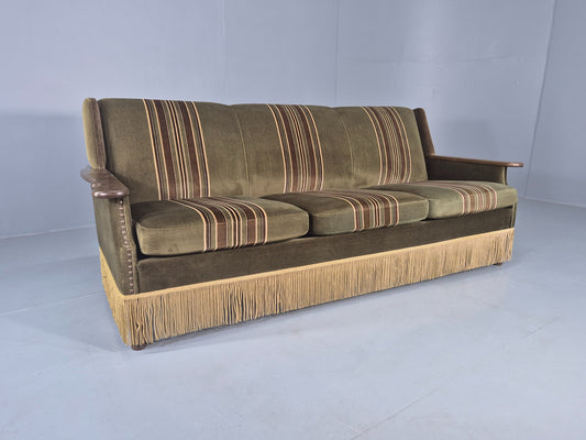 Vintage Danish 3 Seater Sofa 1970s Kjaernulf Styled Green Stripe Retro EB12729