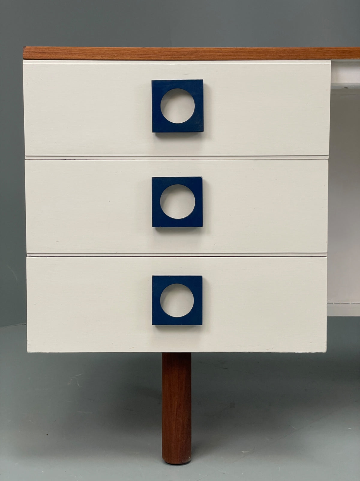 Vintage 1960s Compact Desk Teak Uniflex White Retro Mid Century Drawers EB12968
