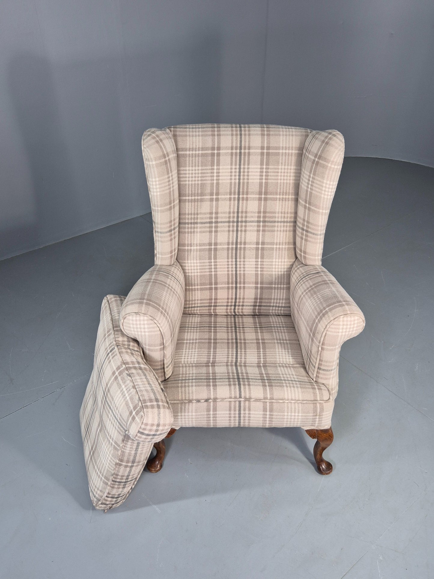 Vintage Wingback Lounge Chair 20th Century Check Wool Upholstery EB12856
