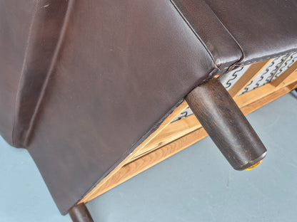 Vintage 3 Seater Leather Sofa Danish 1970s Brown Leather Retro MCM EB12411