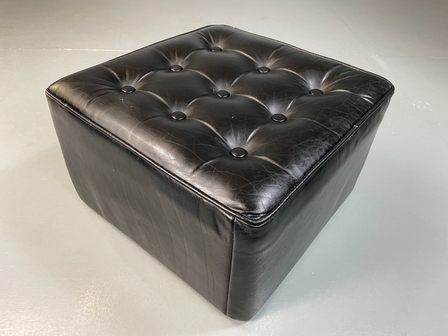 Vintage 1960s Leather footstool Square Form Ottoman Pouffe EB04800