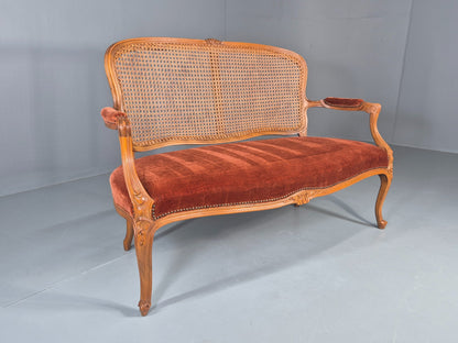 Vintage Danish 2 Seat Sofa French Style Bergere Back Red Velvet Velour EB12744
