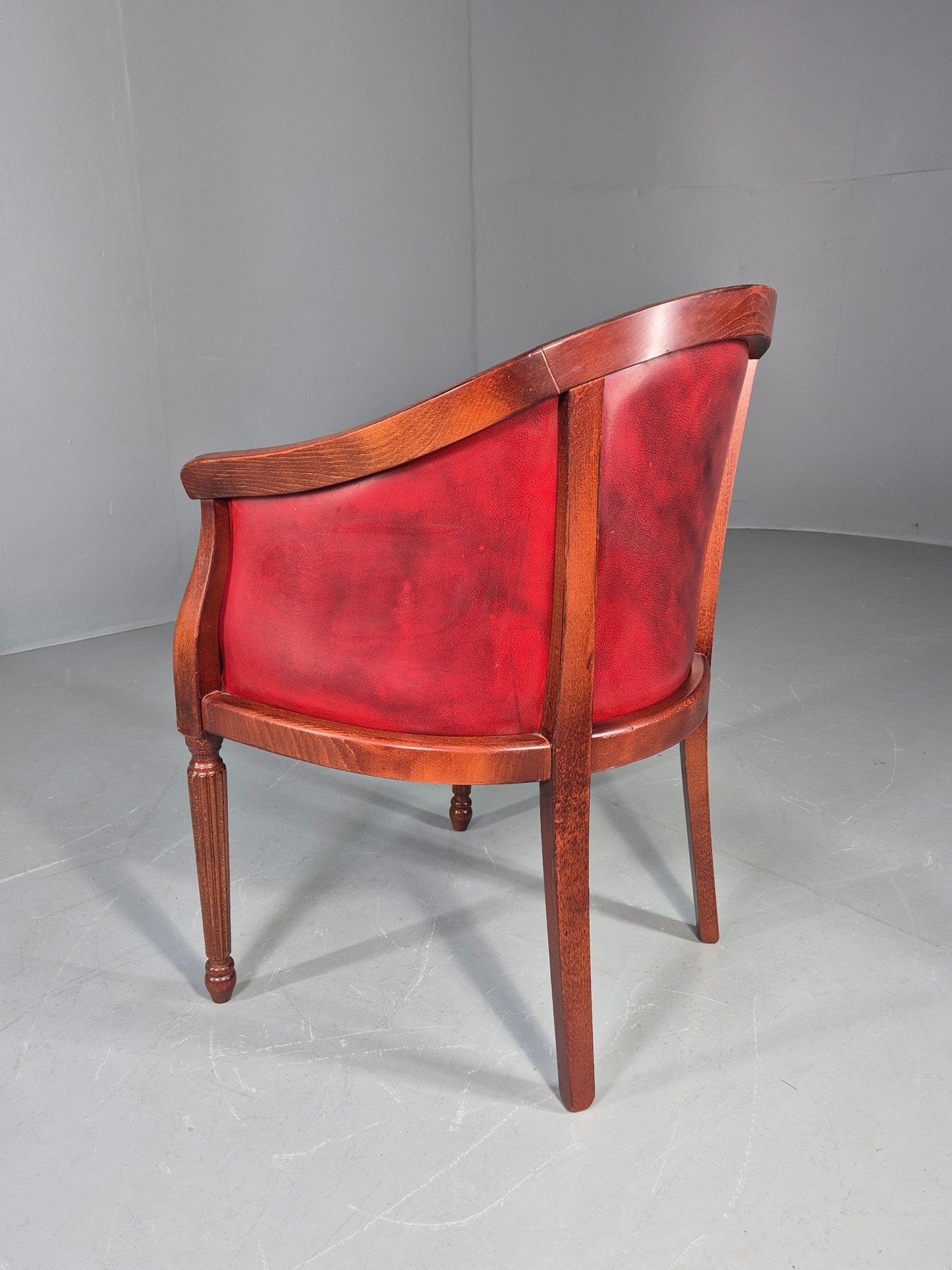 Vintage Tub Chair Antique Style Danish Made Red Vinyl Upholstery EB12696