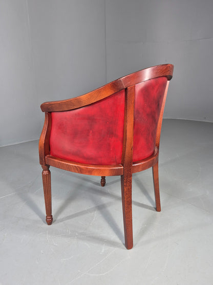 Vintage Tub Chair Antique Style Danish Made Red Vinyl Upholstery EB12696