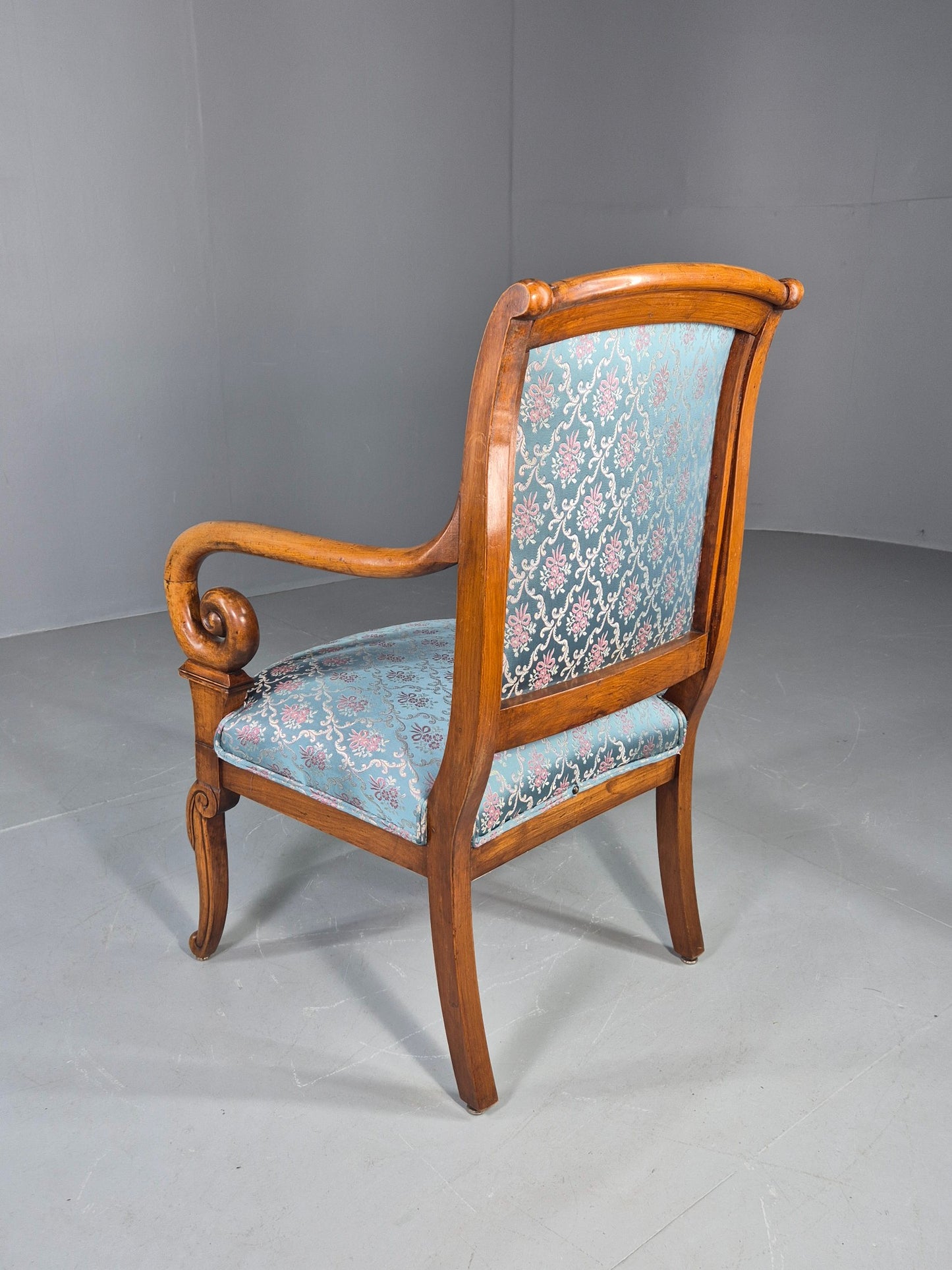 Antique Mahogany Arm Chair Louis Phillipe Style Floral Damask EB12858
