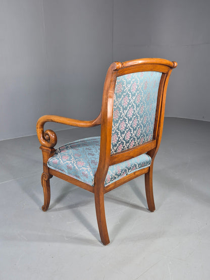 Antique Mahogany Arm Chair Louis Phillipe Style Floral Damask EB12858