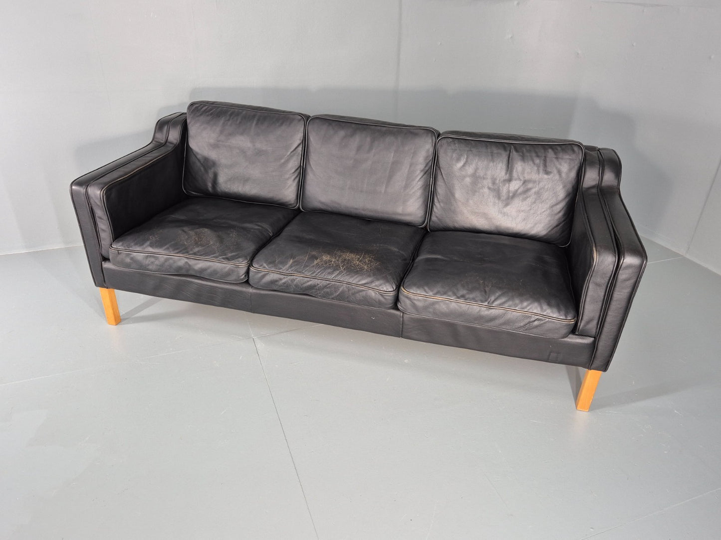 Vintage Danish 3 Seat Sofa Black Leather Mid Century Retro  EB10470 M3SS