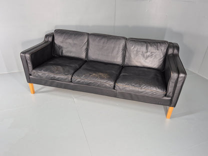 Vintage Danish 3 Seat Sofa Black Leather Mid Century Retro  EB10470 M3SS