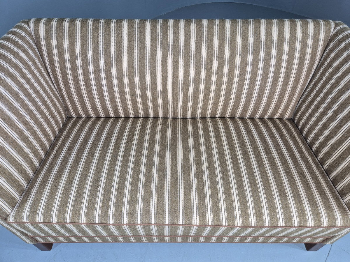 Vintage Danish Art Deco Style 2 Seater Sofa Green and Cream Wool Stripe EB12695