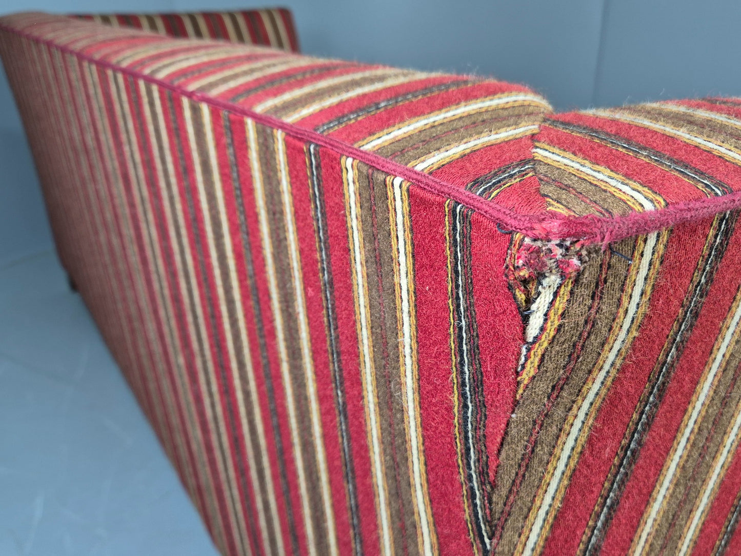 Vintage Art Deco Danish 3 Seater Sofa Red Wool Stripe Upholstery 1940s  EB12701