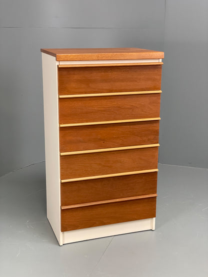 Vintage 1960s Teak Chest Of Drawers Tallboy Mid Century White Retro EB12959