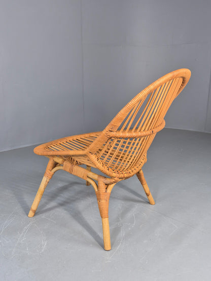 Vintage 1970s Cane Tub Chair New Cushion Retro EB12267